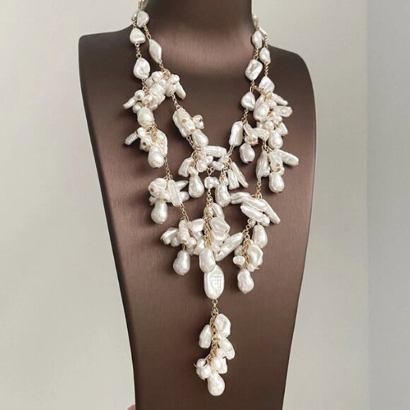 Irregular Pearl Long Cluster Layered Necklace - Picture 1 of 4